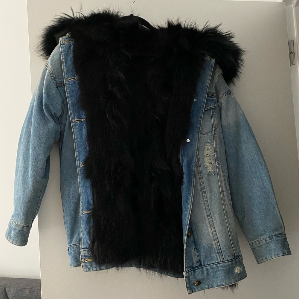 Genuine Fox/Raccoon Fur Denim Jacket